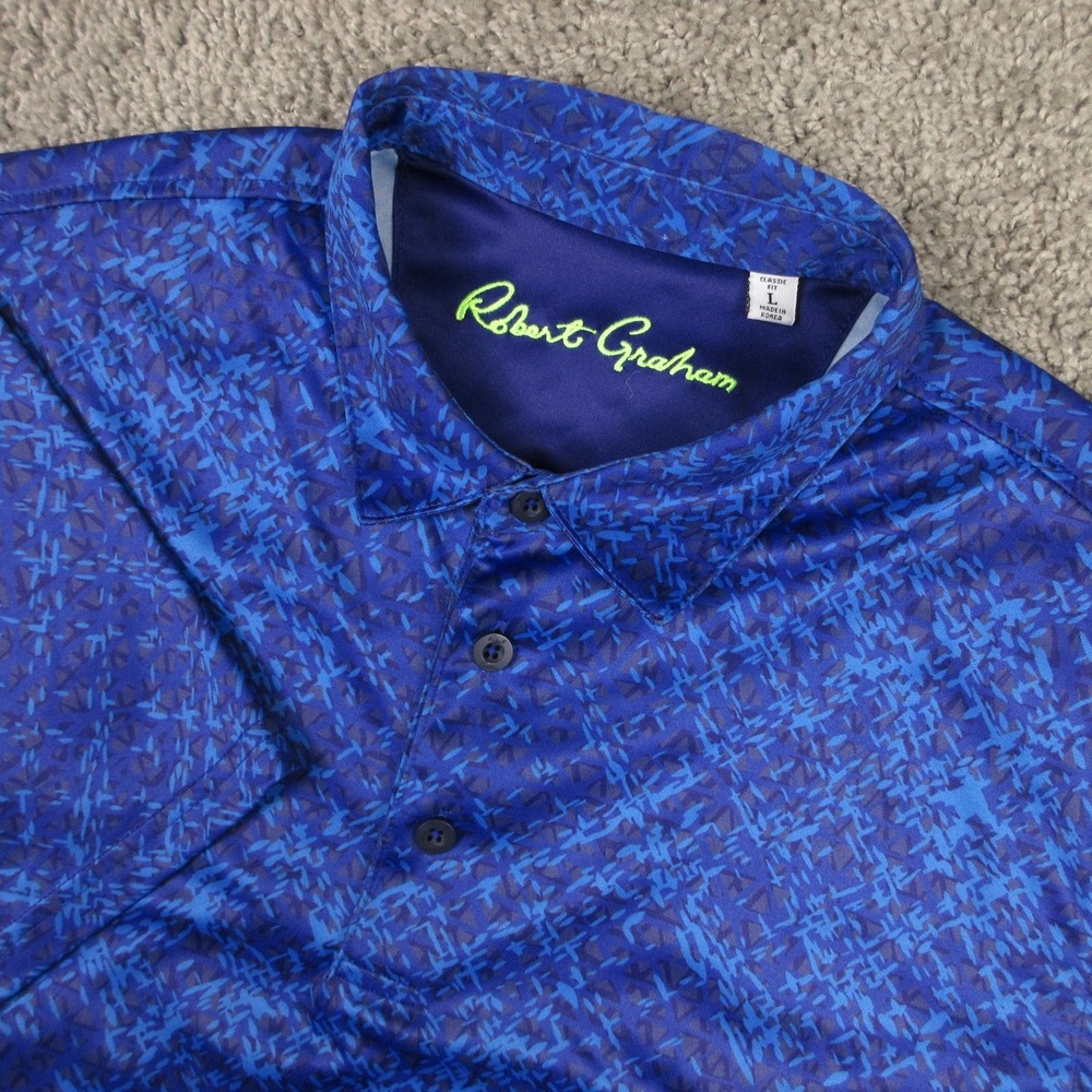 Robert Graham Polo Shirt Mens Large Geometric Classic Fit Golf Performance Wick
